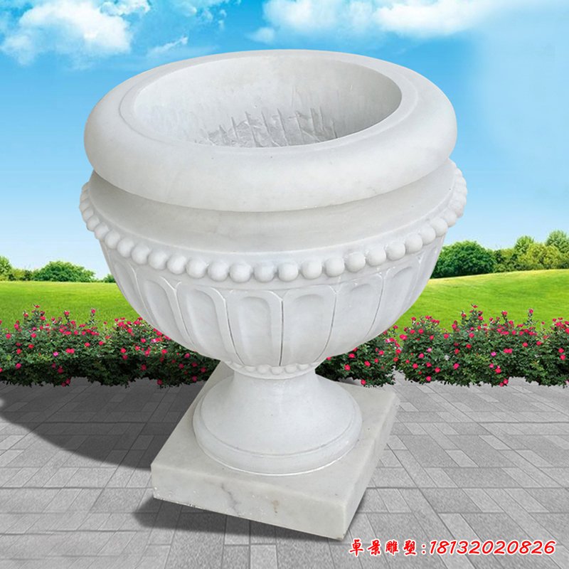 公園景觀石雕，漢白玉花盆雕塑